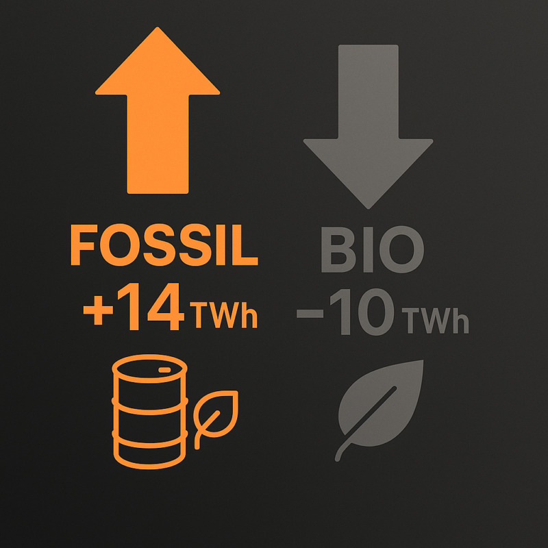 Fossila bränslen ökade – biobränslen minskade